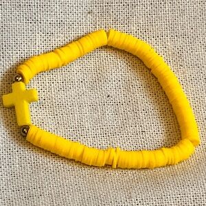 Yellow Beaded Cross Bracelet